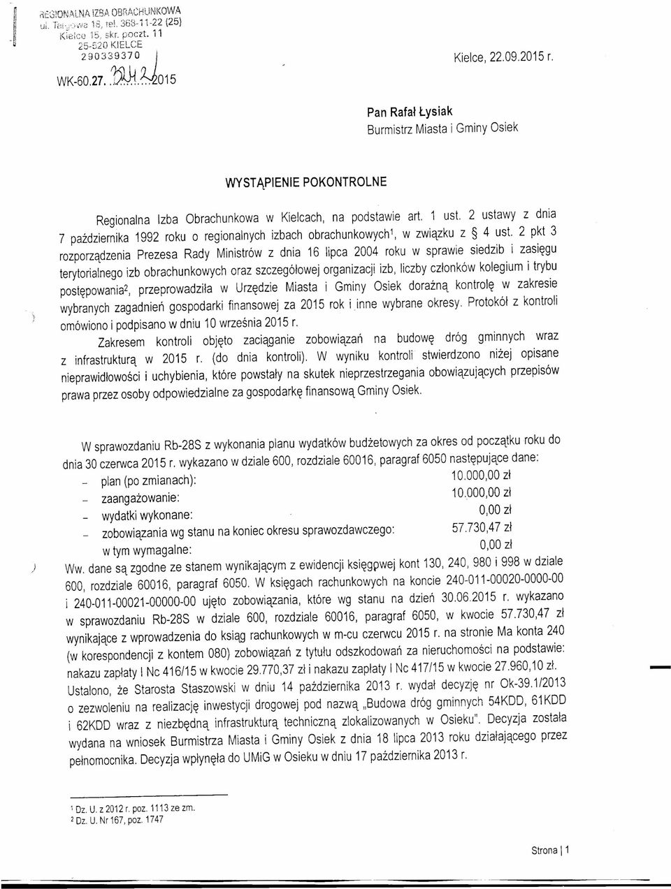 2 ustawy z dnia 7 października 1992 roku o regionalnych izbach obrachunkowychl, w związku z 4 ust.