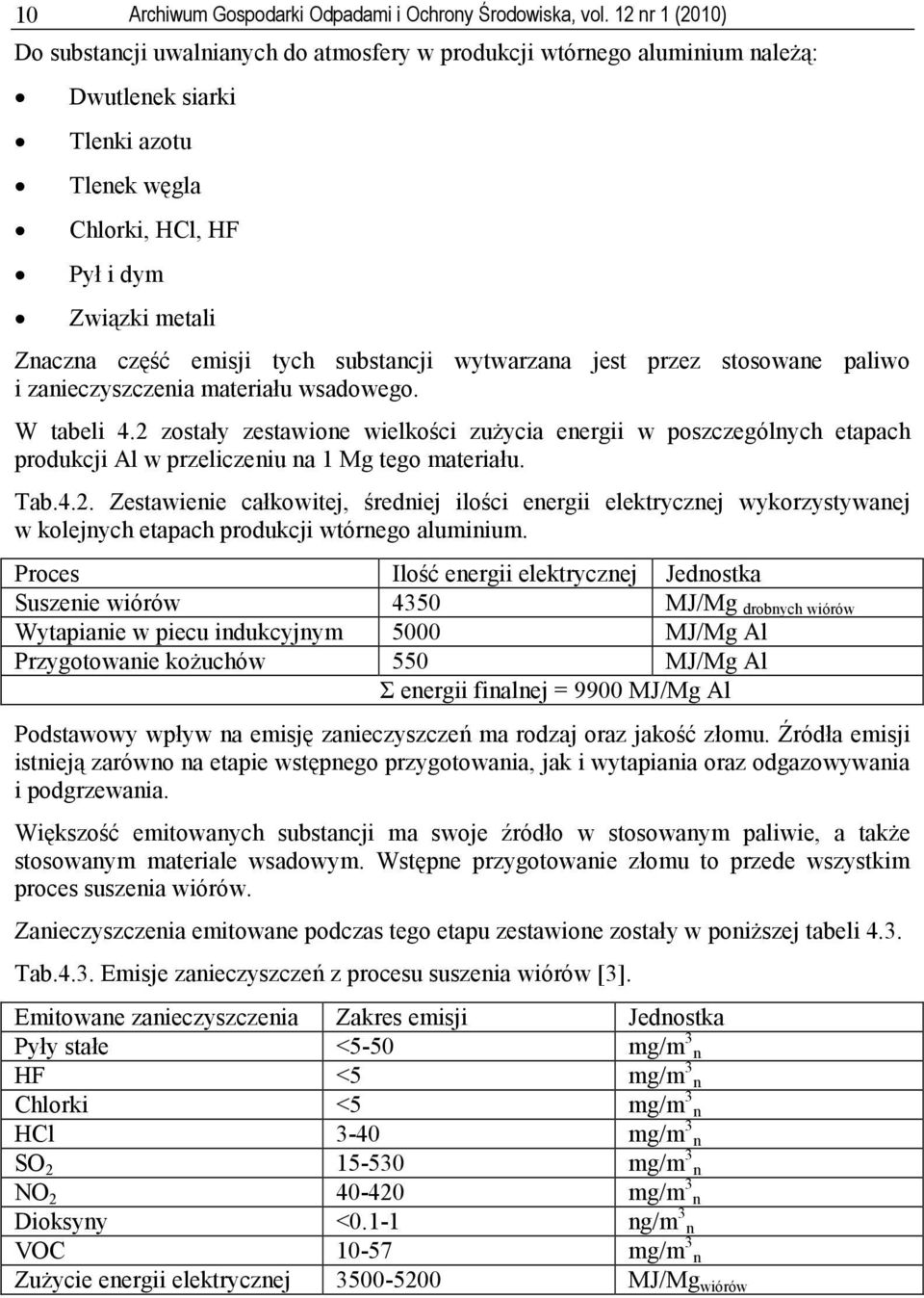 tych substancji wytwarzana jest przez stosowane paliwo i zanieczyszczenia materiału wsadowego. W tabeli 4.