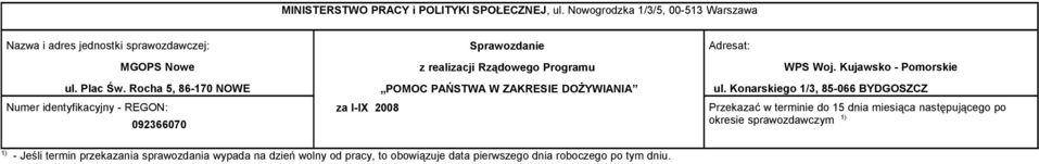 I-IX 2008 Adresat: WPS Woj. Kujawsko - Pomorskie ul.