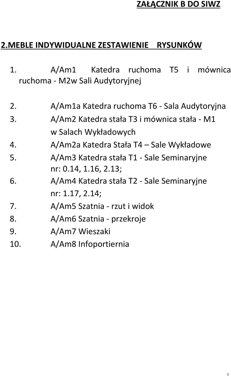 A/Am2 Katedra stała T3 i mównica stała - M1 w Salach Wykładowych 4. A/Am2a Katedra Stała T4 Sale Wykładowe 5.