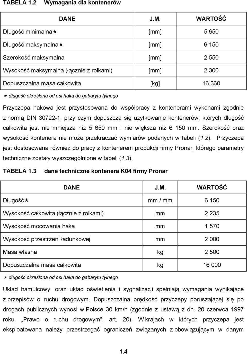 określona od osi haka do gabarytu tylnego Przyczepa hakowa jest przystosowana do współpracy z kontenerami wykonami zgodnie z normą DIN 30722-1, przy czym dopuszcza się użytkowanie kontenerów, których