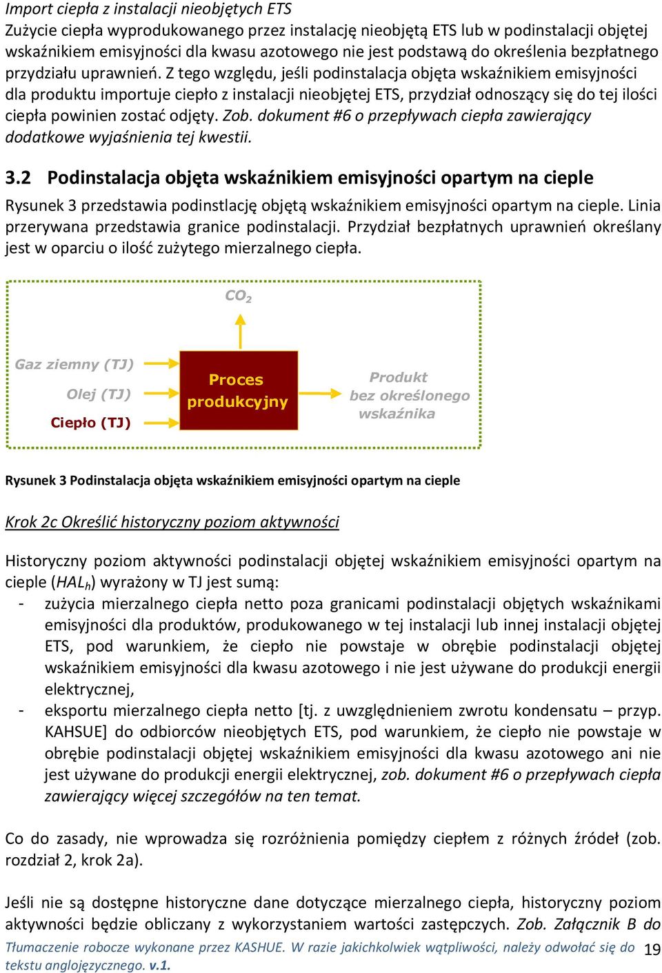 Z tego względu, jeśli podinstalacja objęta wskaźnikiem emisyjności dla produktu importuje ciepło z instalacji nieobjętej ETS, przydział odnoszący się do tej ilości ciepła powinien zostać odjęty. Zob.