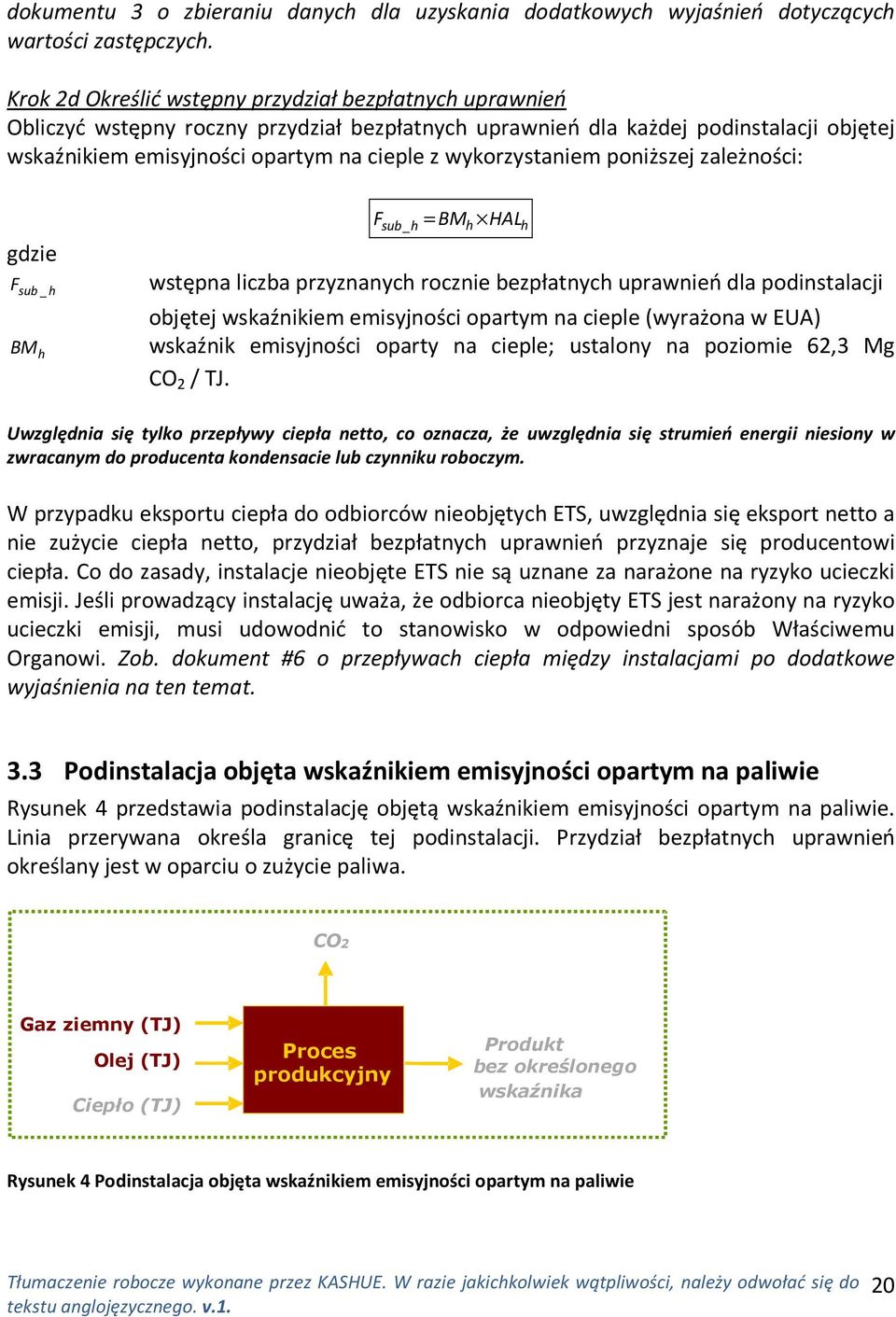 wykorzystaniem poniższej zależności: gdzie F sub_ h BM h F = BM HAL sub_ h h wstępna liczba przyznanych rocznie bezpłatnych uprawnień dla podinstalacji objętej wskaźnikiem emisyjności opartym na