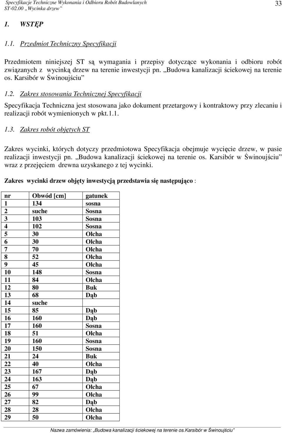 Zakres stosowania Technicznej Specyfikacji Specyfikacja Techniczna jest stosowana jako dokument przetargowy i kontraktowy przy zlecaniu i realizacji robót wymienionych w pkt.1.1. 1.3.