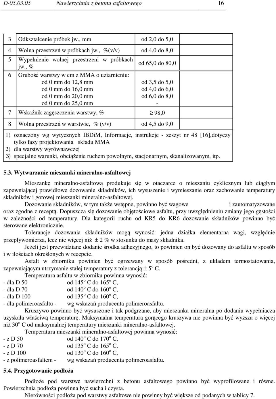 zagęszczenia warstwy, % 98,0 8 Wolna przestrzeń w warstwie, % (v/v) od 4,5 do 9,0 1) oznaczony wg wytycznych IBDiM, Informacje, instrukcje - zeszyt nr 48 [16],dotyczy tylko fazy projektowania składu