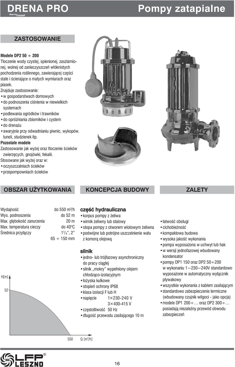 Znajduje zastosowanie: w gospodarstwach domowych do podnoszenia ciśnienia w niewielkich systemach podlewania ogródków i trawników do opróżniania zbiorników i cystern do drenażu awaryjnie przy