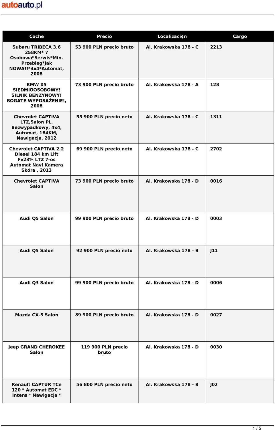 2 Diesel 184 km Lift Fv23% LTZ 7-os Automat Navi Kamera Skóra, 2013 Chevrolet CAPTIVA Salon 53 900 PLN precio Al. Krakowska 178 - C 2213 73 900 PLN precio Al.