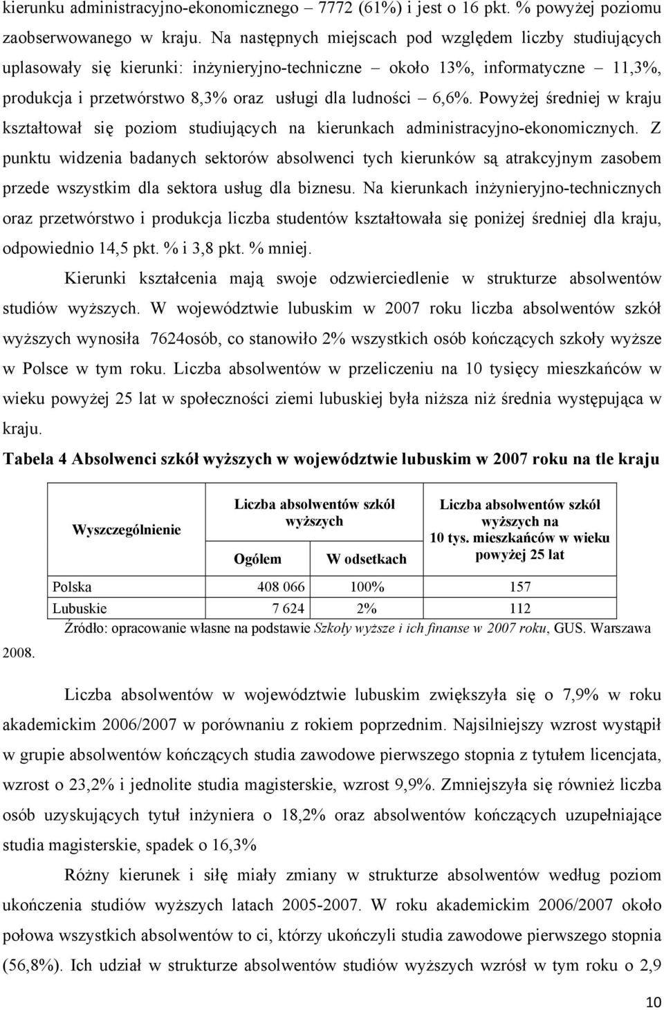 Powyżej średniej w kraju kształtował się poziom studiujących na kierunkach administracyjno-ekonomicznych.