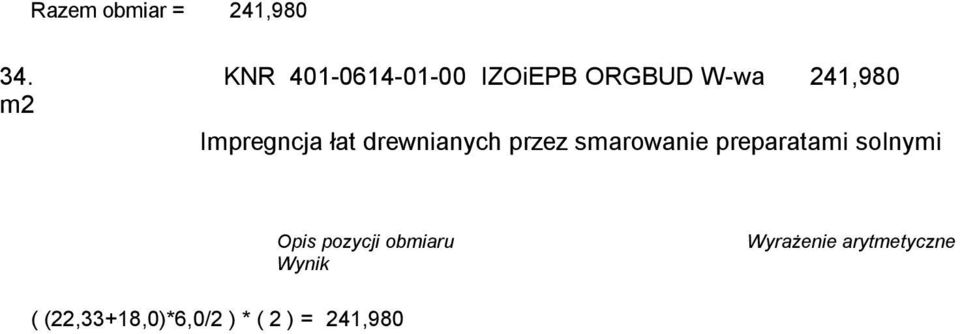 241,980 m2 Impregncja łat drewnianych przez