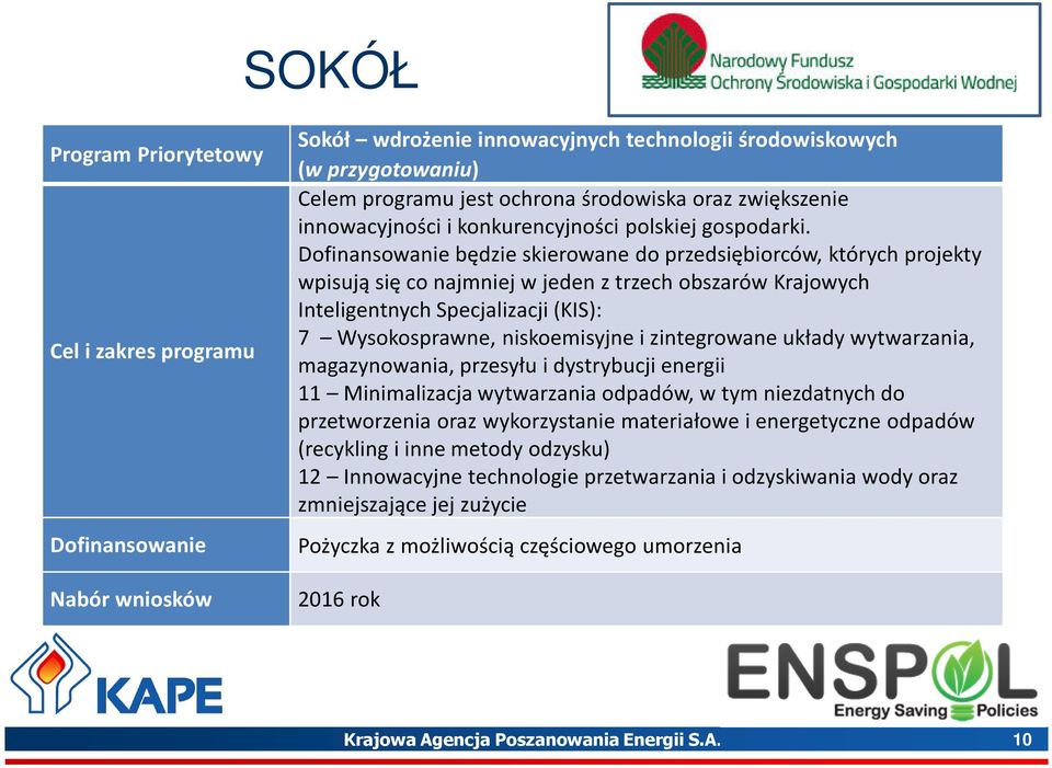 Dofinansowanie będzie skierowane do przedsiębiorców, których projekty wpisują się co najmniej w jeden z trzech obszarów Krajowych Inteligentnych Specjalizacji (KIS): 7 Wysokosprawne, niskoemisyjne i