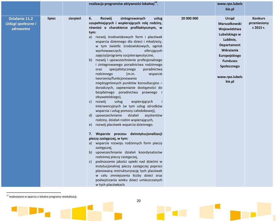 młodzieży, w tym świetlic środowiskowych, ognisk wychowawczych, oferujących zajęcia/programy socjoterapeutyczne, b) rozwój i upowszechnienie profesjonalnego i zintegrowanego poradnictwa rodzinnego