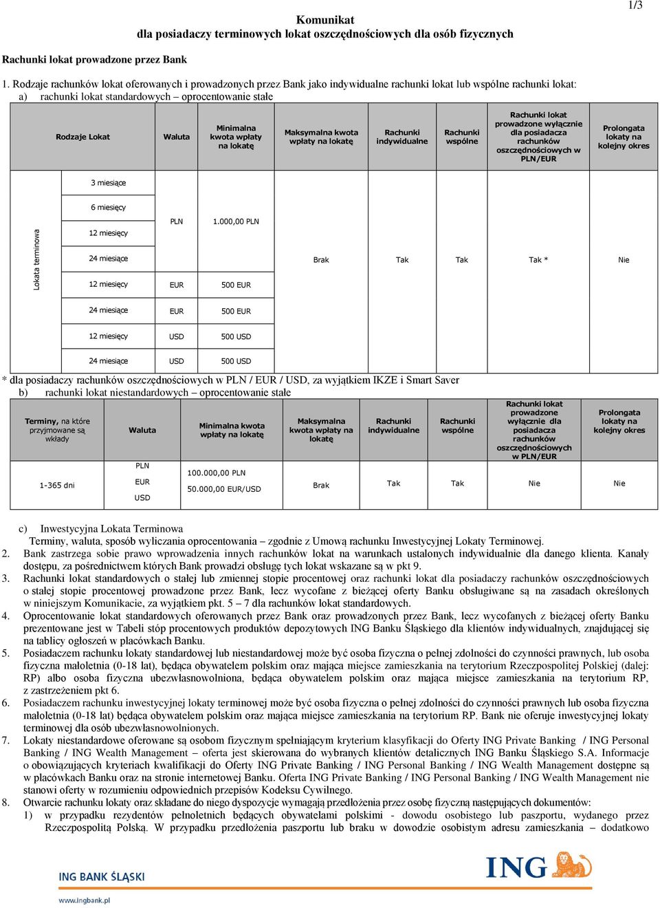 Minimalna kwota wpłaty na lokatę Maksymalna kwota wpłaty na lokatę indywidualne wspólne lokat prowadzone wyłącznie dla posiadacza rachunków oszczędnościowych w /EUR Prolongata lokaty na kolejny okres