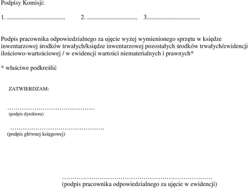 środków trwałych/księdze inwentarzowej pozostałych środków trwałych/ewidencji ilościowo-wartościowej / w