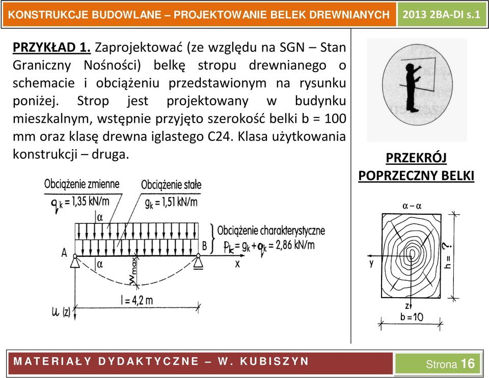 obciążeniu przedstawionym na rysunku poniżej.