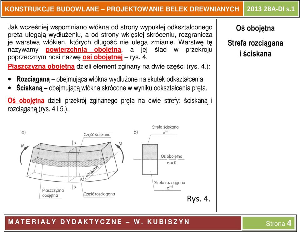 Płaszczyzna obojętna dzieli element zginany na dwie części (rys. 4.