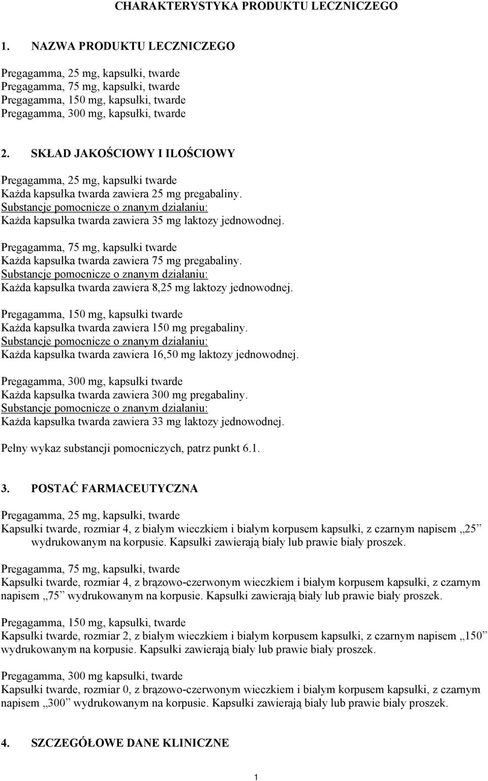 SKŁAD JAKOŚCIOWY I ILOŚCIOWY Pregagamma, 25 mg, kapsułki twarde Każda kapsułka twarda zawiera 25 mg pregabaliny.