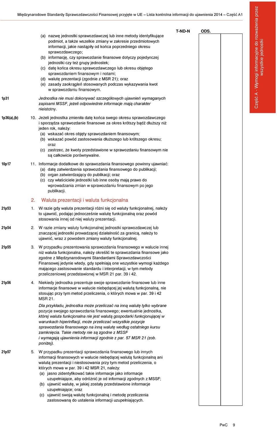 grupy jednostek; (c) datę końca okresu sprawozdawczego lub okresu objętego sprawozdaniem finansowym i notami; (d) walutę prezentacji (zgodnie z MSR 21); oraz (e) zasady zaokrągleń stosowanych podczas
