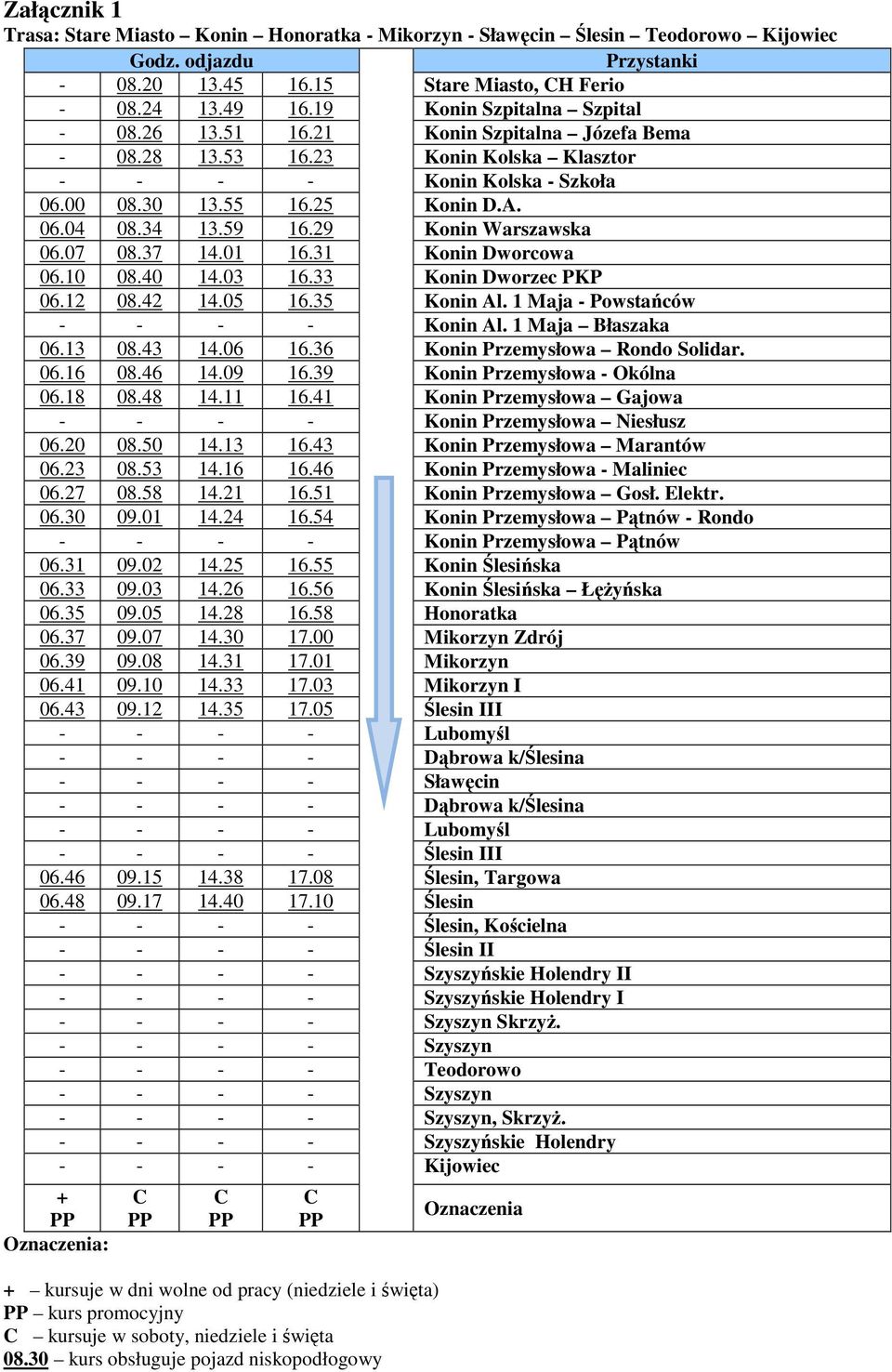 59 16.29 Konin Warszawska 06.07 08.37 14.01 16.31 Konin worcowa 06.10 08.40 14.03 16.33 Konin worzec PKP 06.12 08.42 14.05 16.35 Konin Al. 1 Maja - Powstańców - - - - Konin Al. 1 Maja Błaszaka 06.