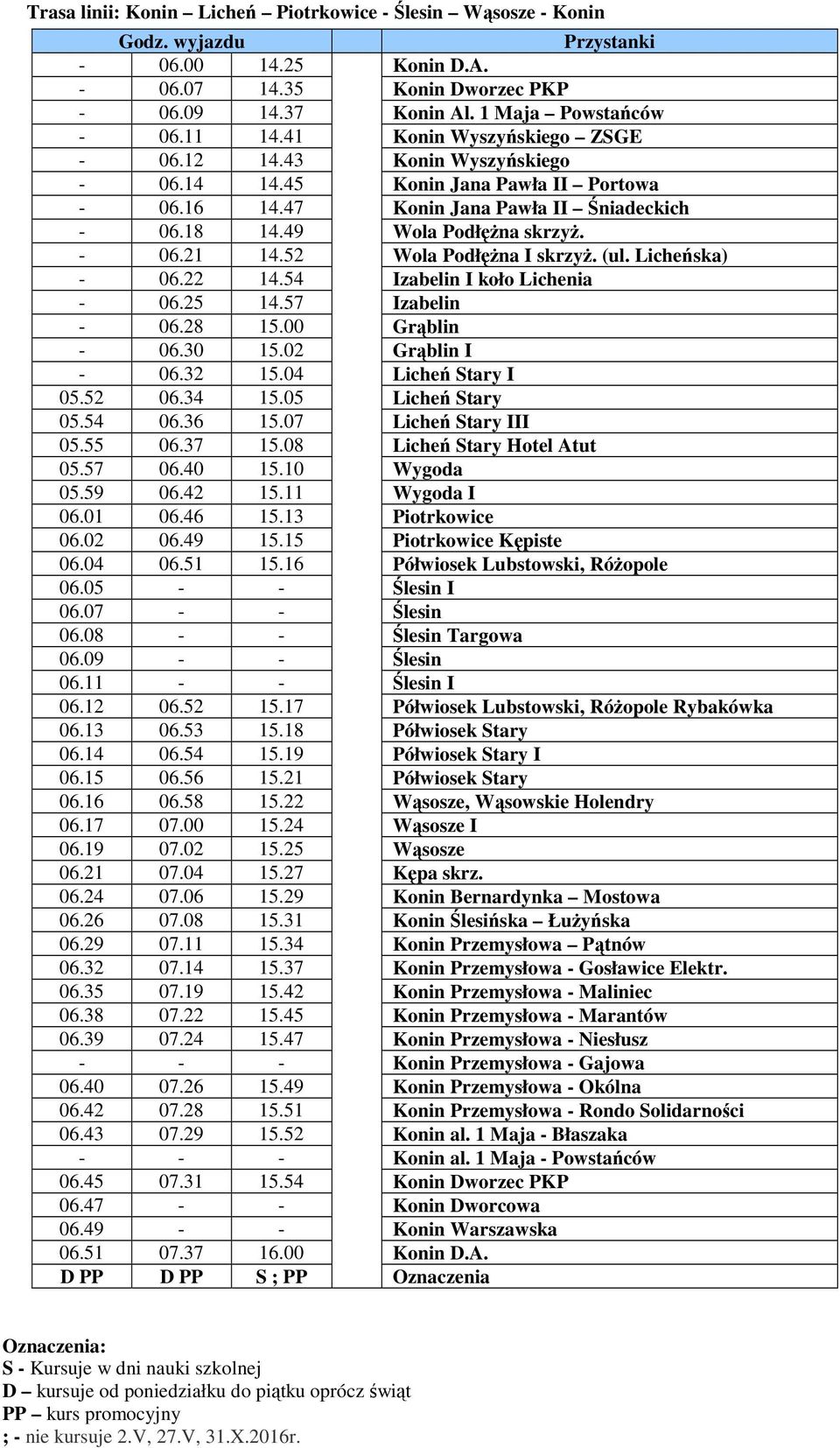 52 Wola PodłęŜna I skrzyŝ. (ul. Licheńska) - 06.22 14.54 Izabelin I koło Lichenia - 06.25 14.57 Izabelin - 06.28 15.00 Grąblin - 06.30 15.02 Grąblin I - 06.32 15.04 Licheń Stary I 05.52 06.34 15.