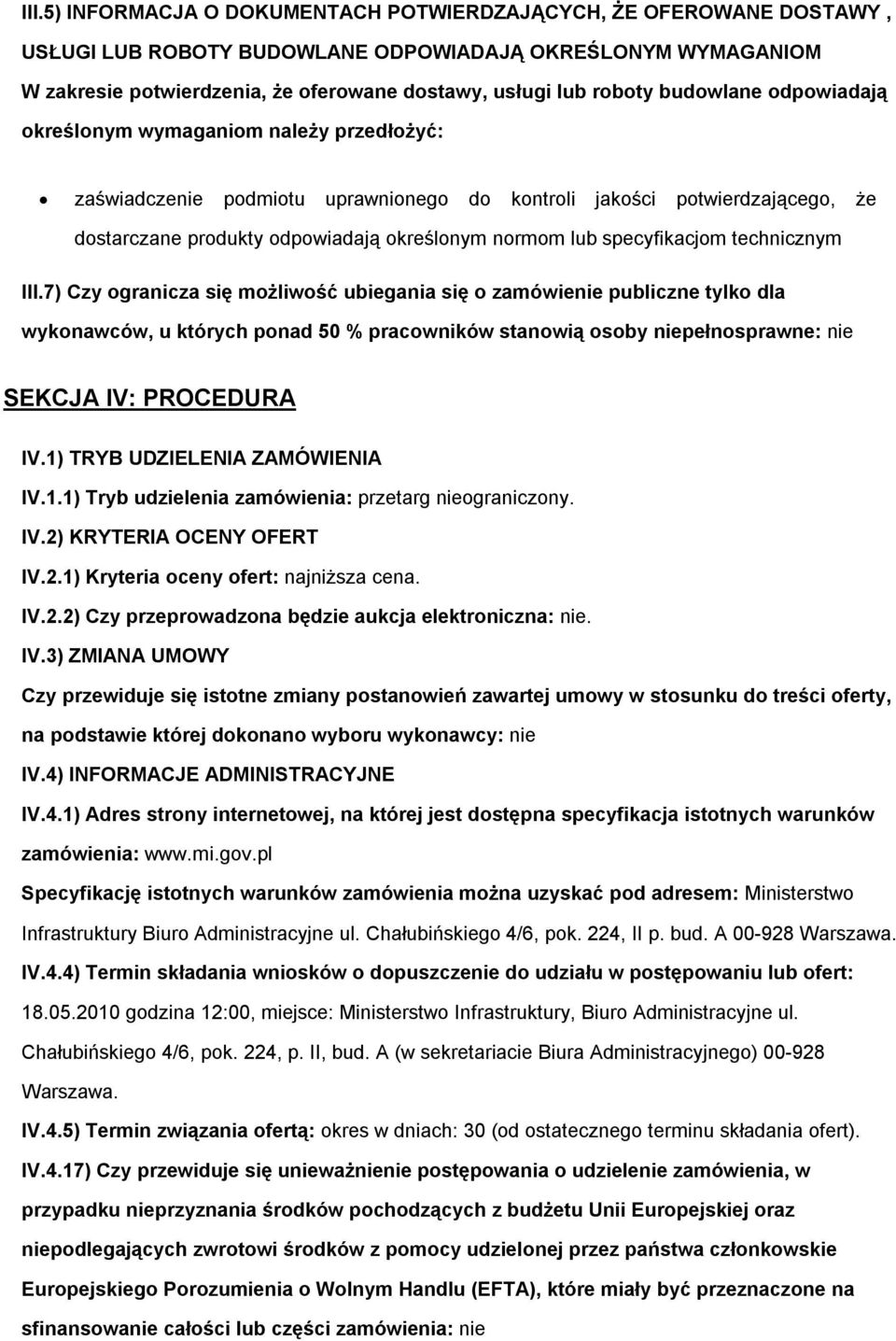 specyfikacjom technicznym III.