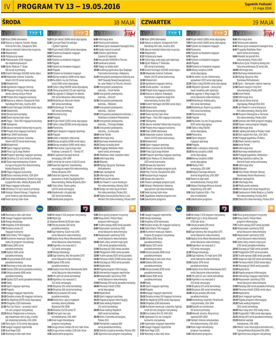 teleturniej muzyczny 8:00 Wiadomości 8:15 Polityka przy kawie 8:35 Pełnosprawni (156) magazyn dla niepełnosprawnych 9:00 Ojciec Mateusz 7: Tango (91) serial kryminalny 9:55 Grzech Fatmagül (18/160)