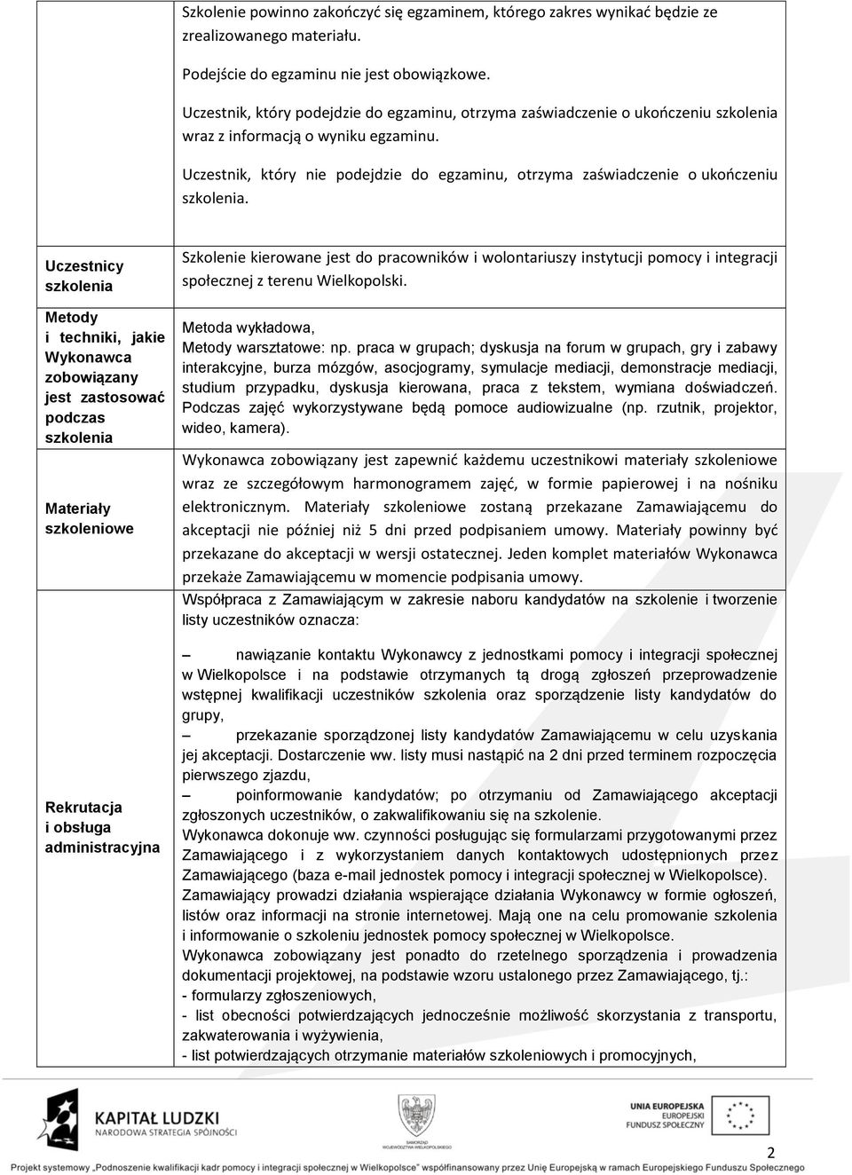 Uczestnicy Metody i techniki, jakie Wykonawca zobowiązany jest zastosować podczas Materiały szkoleniowe Rekrutacja i obsługa administracyjna Szkolenie kierowane jest do pracowników i wolontariuszy