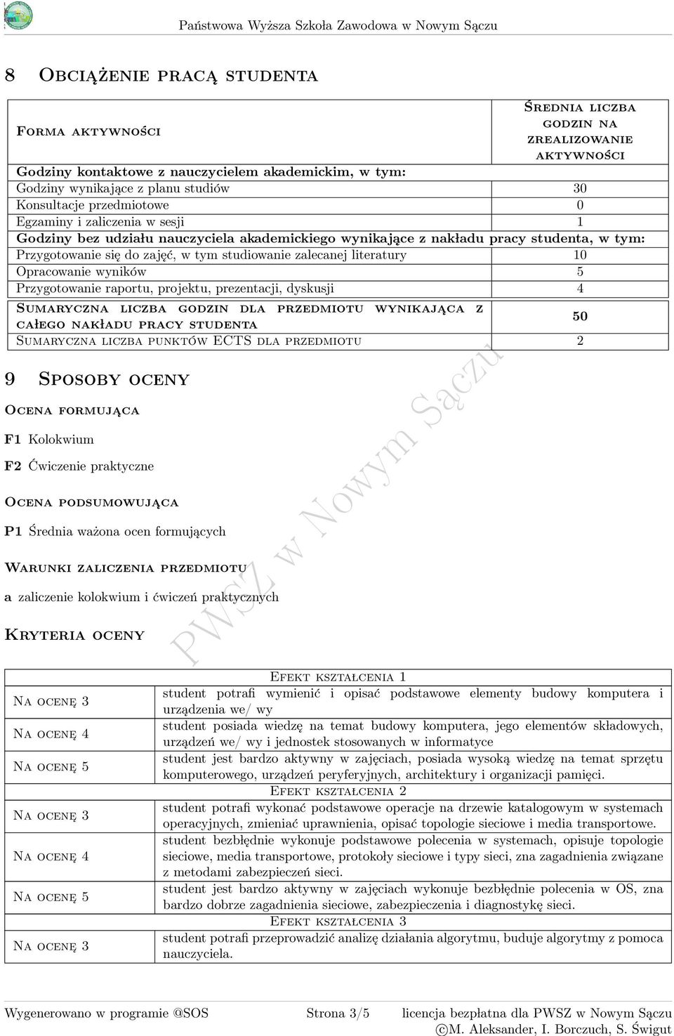 ladu pracy studenta, w tym: Przygotowanie się do zajęć, w tym studiowanie zalecanej literatury 10 Opracowanie wyników 5 Przygotowanie raportu, projektu, prezentacji, dyskusji 4 Sumaryczna liczba