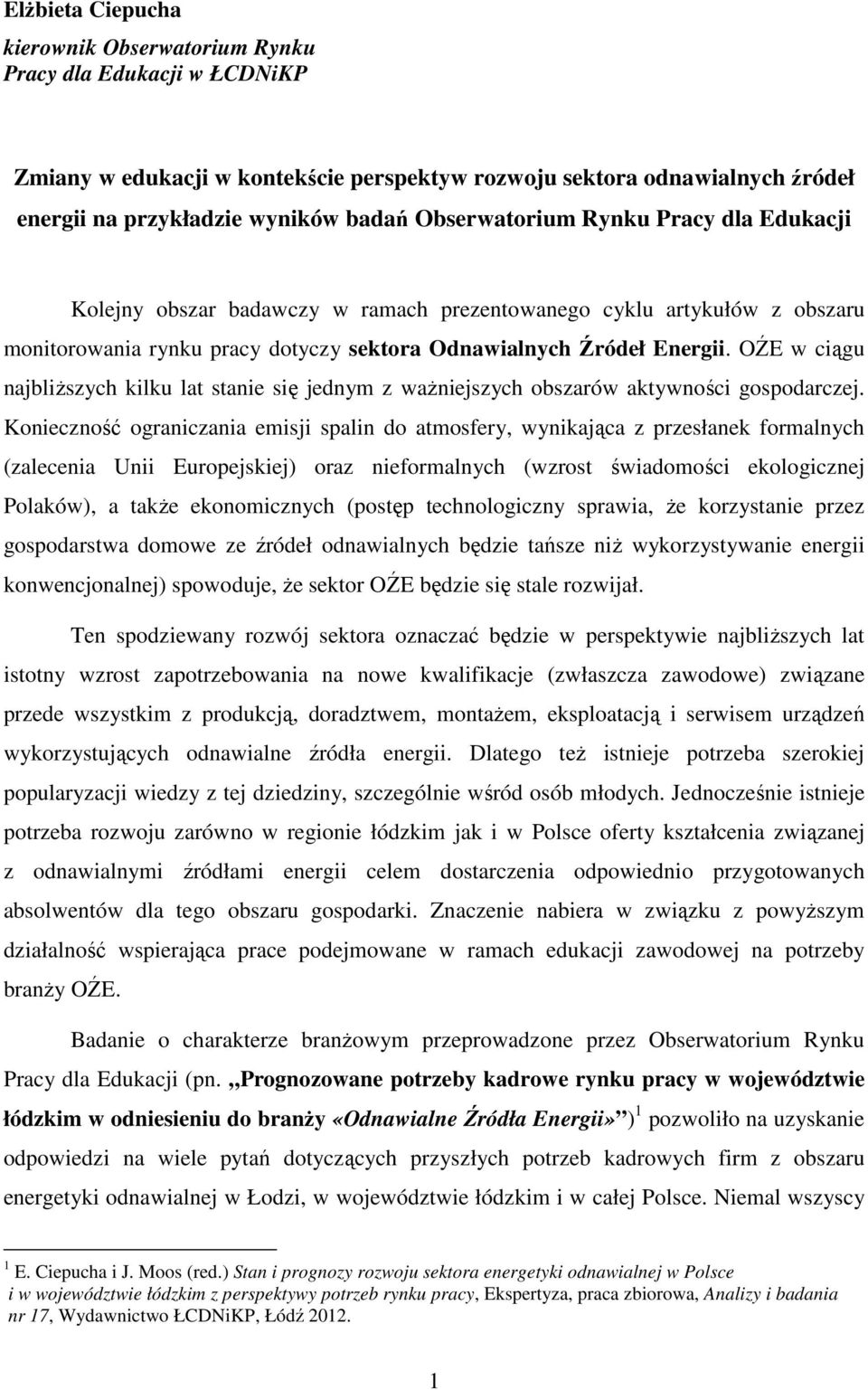 OŹE w ciągu najbliższych kilku lat stanie się jednym z ważniejszych obszarów aktywności gospodarczej.
