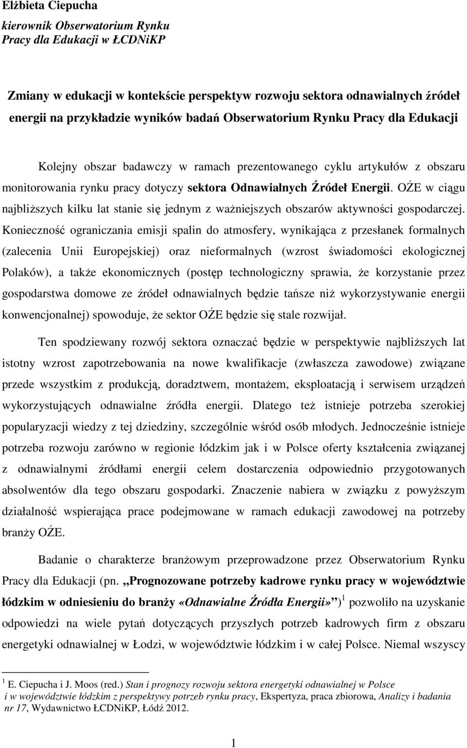 OŹE w ciągu najbliższych kilku lat stanie się jednym z ważniejszych obszarów aktywności gospodarczej.