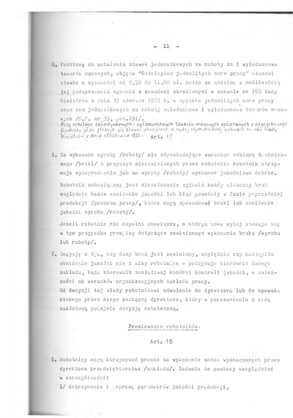 w sprawe jednoltych norm pracy oraz cen jednostkowych na roboty załadunkowe wyładunkowe tov: rów masowych /K.P. nr_35,,.03,19 1/.