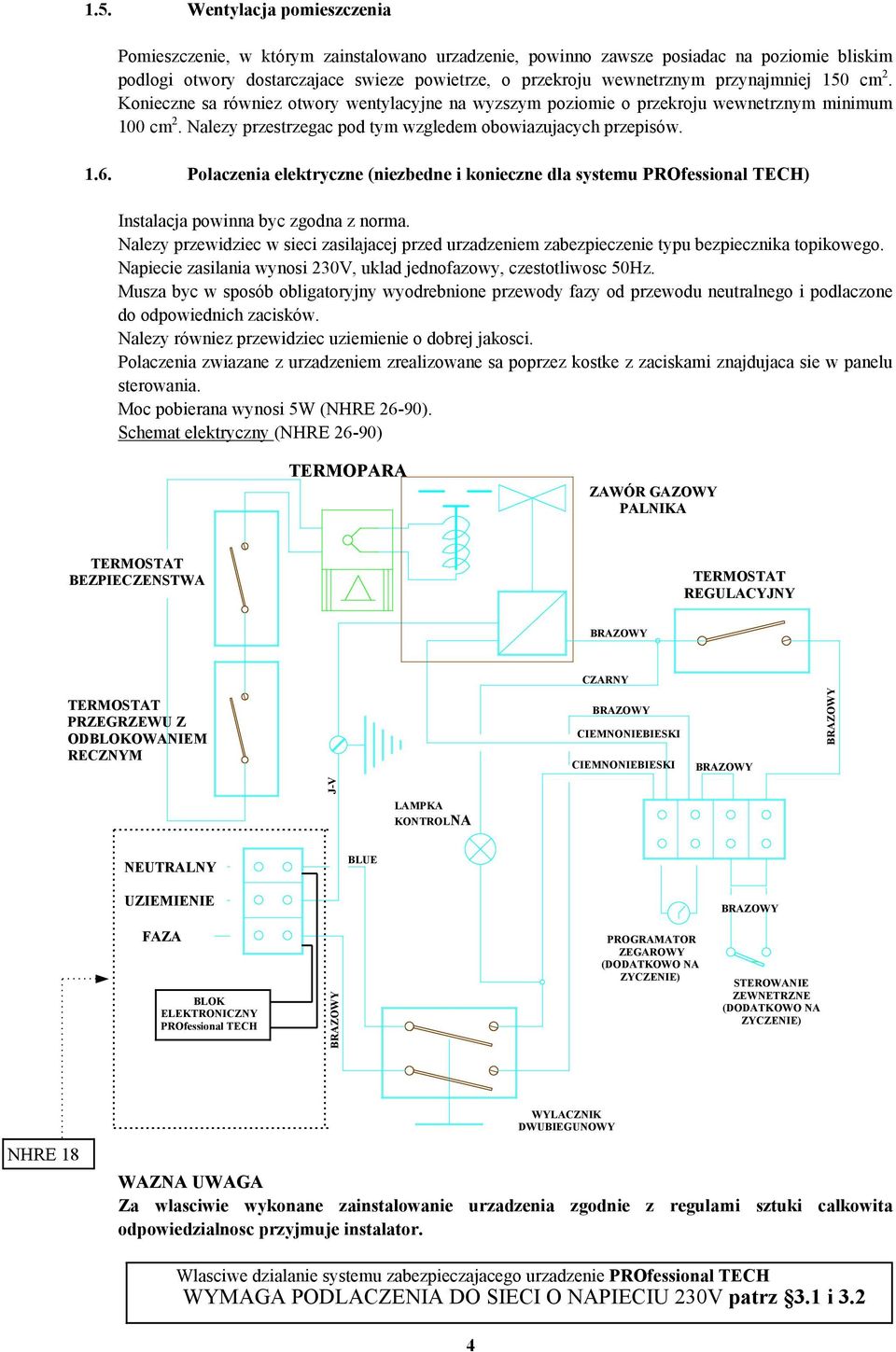 Polaczenia elektryczne (niezbedne i konieczne dla systemu PROfessional TECH) Instalacja powinna byc zgodna z norma.