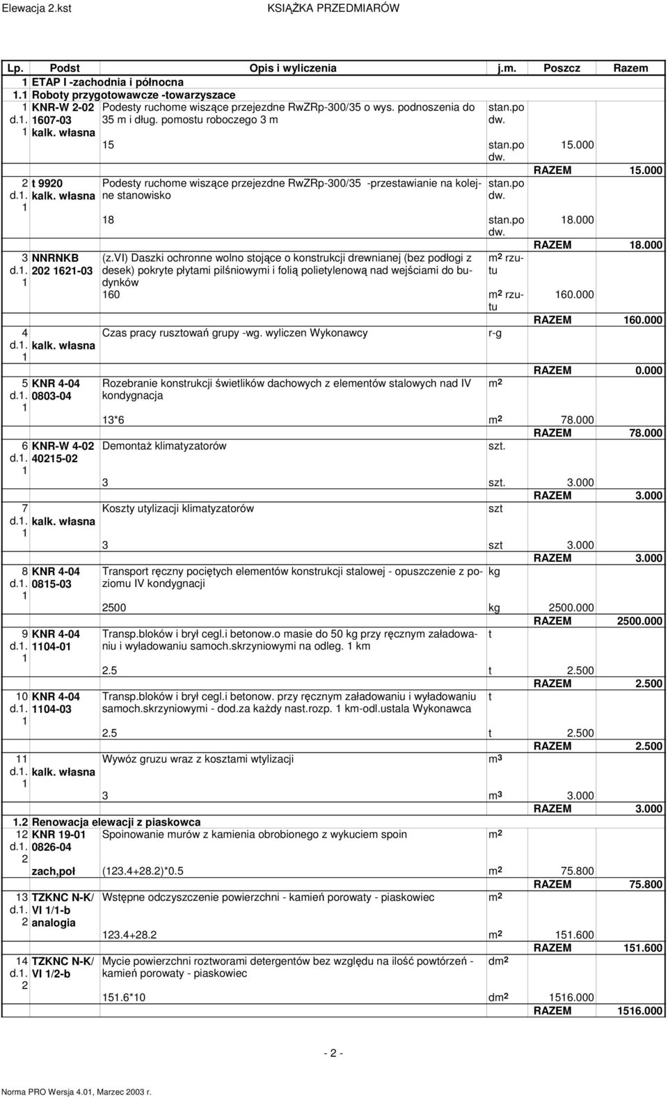 pomostu roboczego m Podesty ruchome wiszące przejezdne RwZRp-00/ -przestawianie na kolejne stanowisko 8 (z.