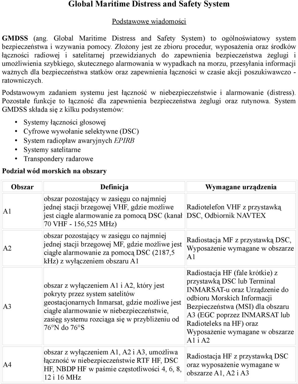 wypadkach na morzu, przesyłania informacji ważnych dla bezpieczeństwa statków oraz zapewnienia łączności w czasie akcji poszukiwawczo - ratowniczych.