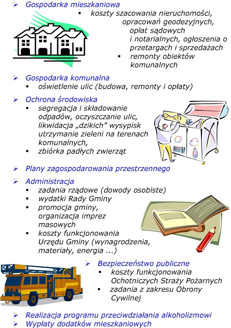 zbiórka padłych zwierząt Plany zagospodarowania przestrzennego Administracja zadania rządowe (dowody osobiste) wydatki Rady Gminy promocja gminy, organizacja imprez masowych koszty funkcjonowania