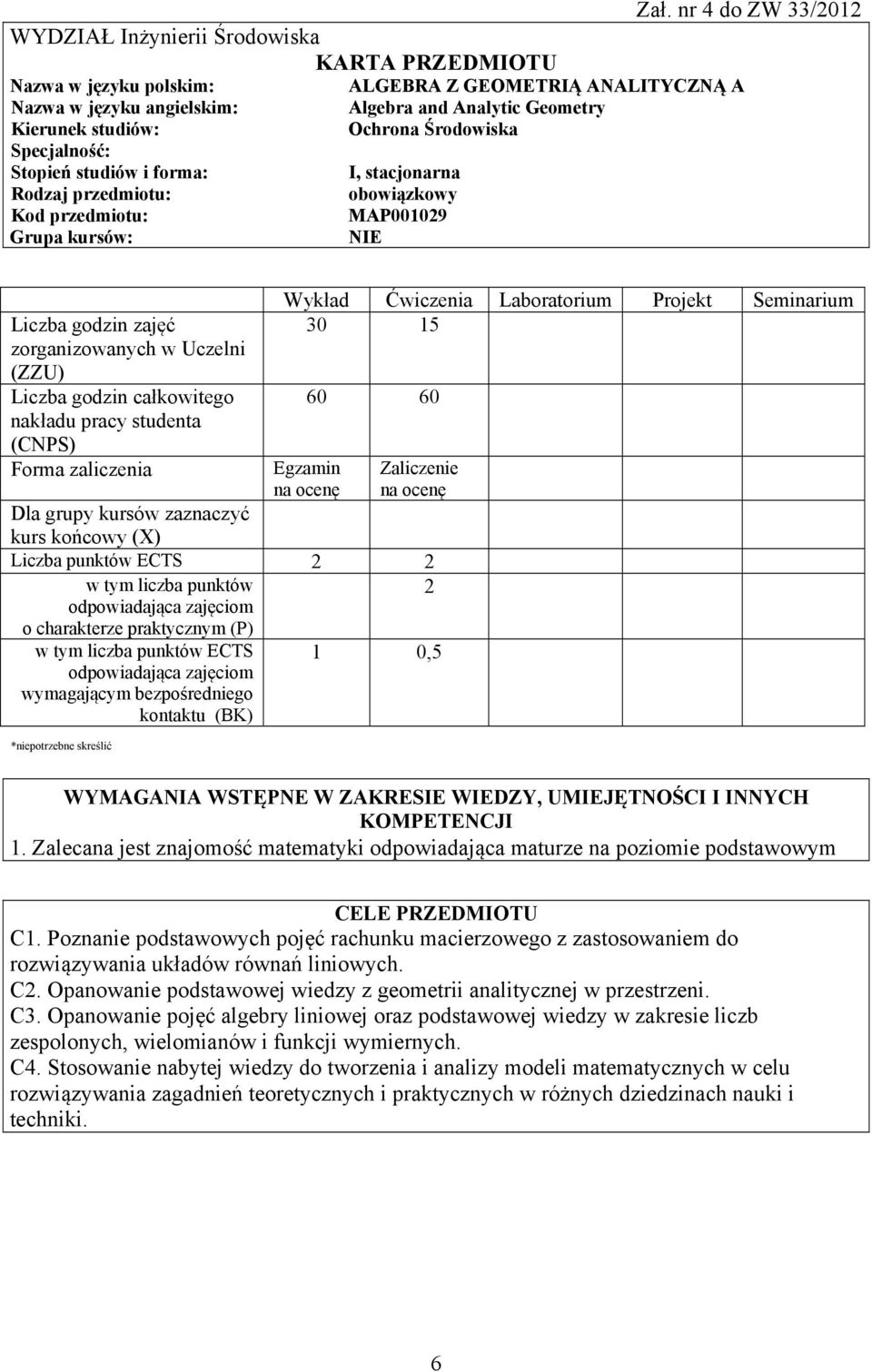 Uczelni (ZZU) Liczba godzin całkowitego nakładu pracy studenta (CNPS) Forma zaliczenia Wykład Ćwiczenia Laboratorium Projekt Seminarium 30 15 60 60 Egzamin na ocenę Zaliczenie na ocenę Dla grupy