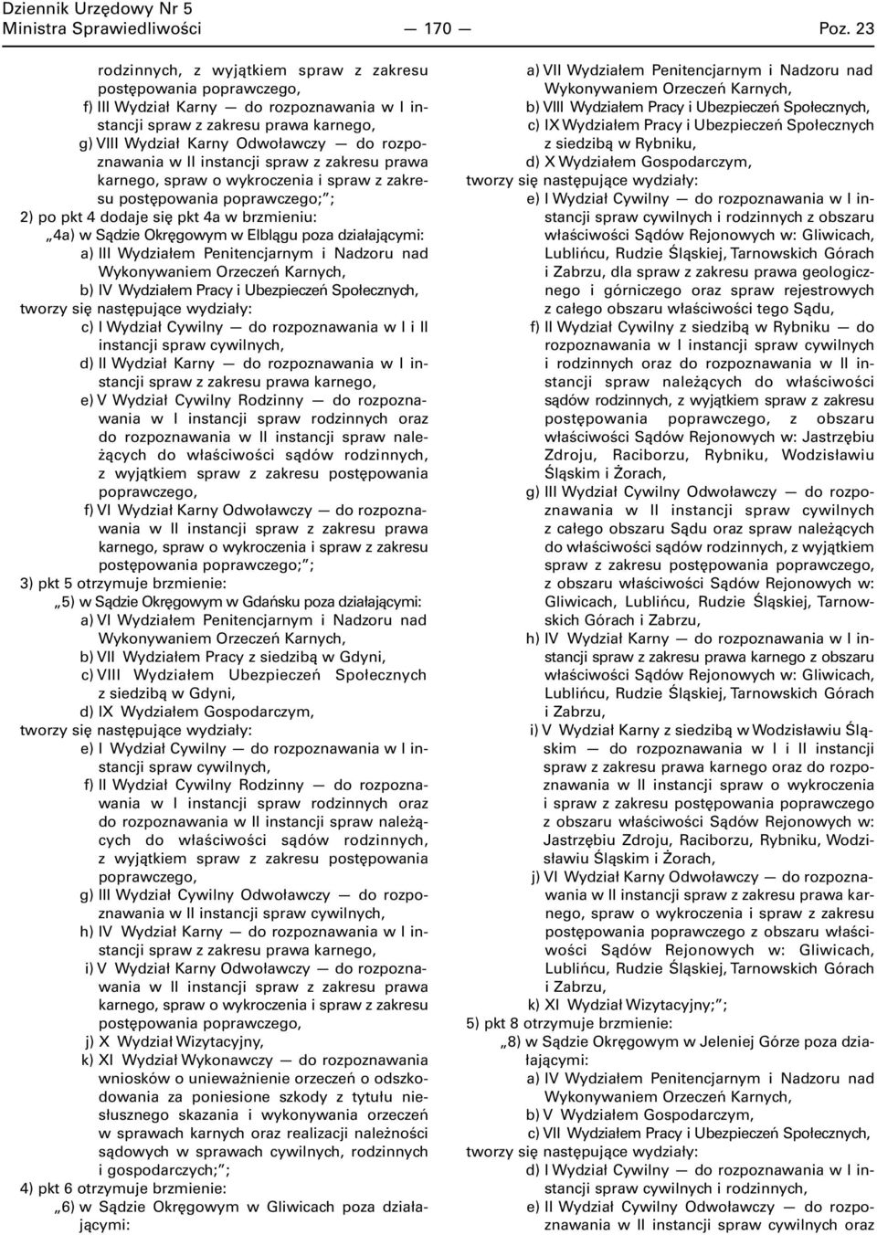 rozpoznawania w II instancji spraw z zakresu prawa karnego, spraw o wykroczenia i spraw z zakresu postępowania poprawczego; ; 2) po pkt 4 dodaje się pkt 4a w brzmieniu: 4a) w Sądzie Okręgowym w