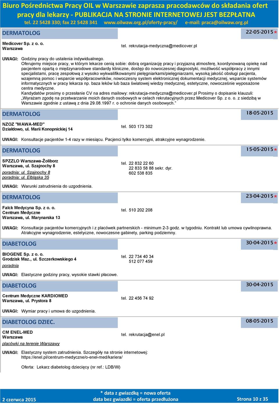 nowoczesnej diagnostyki, możliwość współpracy z innymi specjalistami, pracę zespołową z wysoko wykwalifikowanymi pielęgniarkami/pielęgniarzami, wysoką jakość obsługi pacjenta, wzajemną pomoc i
