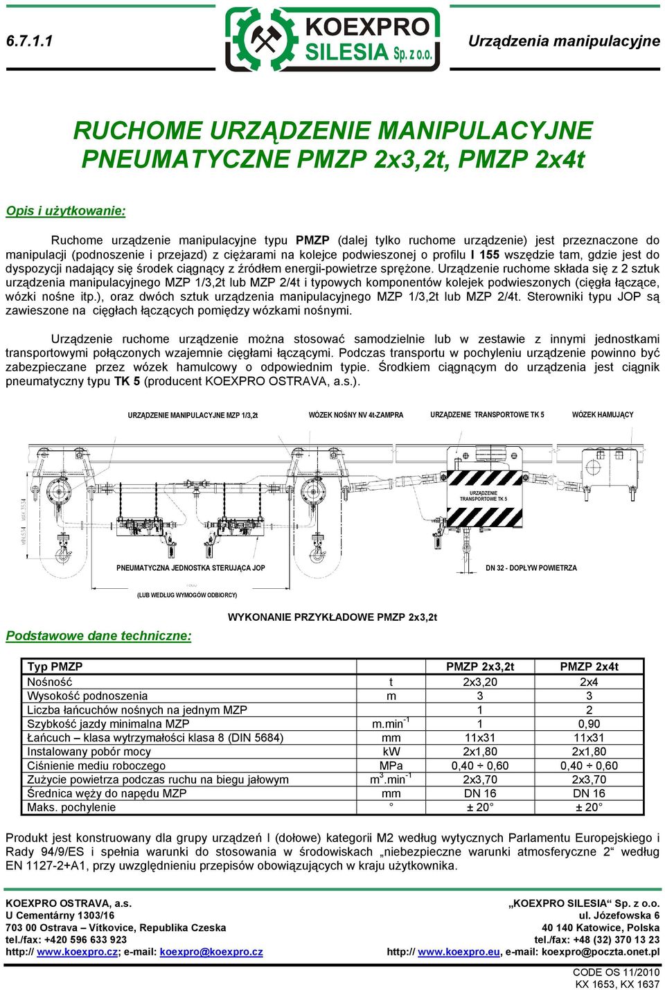 manipulacji (podnoszenie i przejazd) z ciężarami na kolejce podwieszonej o profilu I 155 wszędzie tam, gdzie jest do dyspozycji nadający się środek ciągnący z źródłem energii-powietrze sprężone.