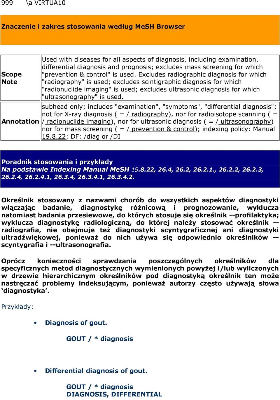 Excludes radiographic diagnosis for which "radiography" is used; excludes scintigraphic diagnosis for which "radionuclide imaging" is used; excludes ultrasonic diagnosis for which "ultrasonography"