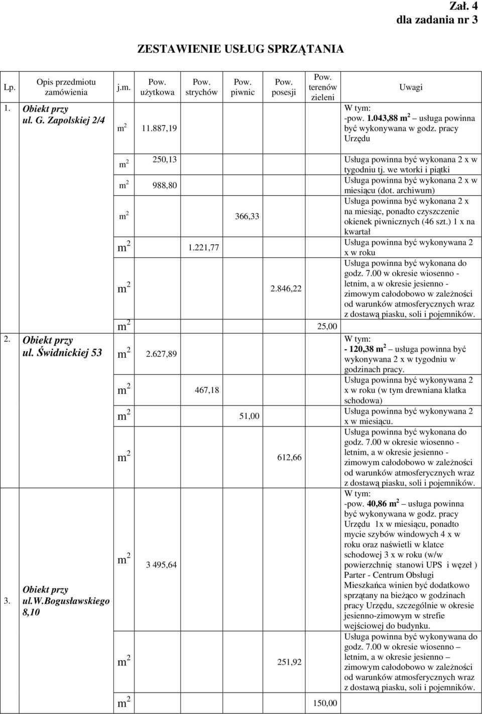 we wtorki i piątki m 2 988,80 Usługa powinna być wykonana 2 x w miesiącu (dot. archiwum) Usługa powinna być wykonana 2 x m 2 366,33 na miesiąc, ponadto czyszczenie okienek piwnicznych (46 szt.