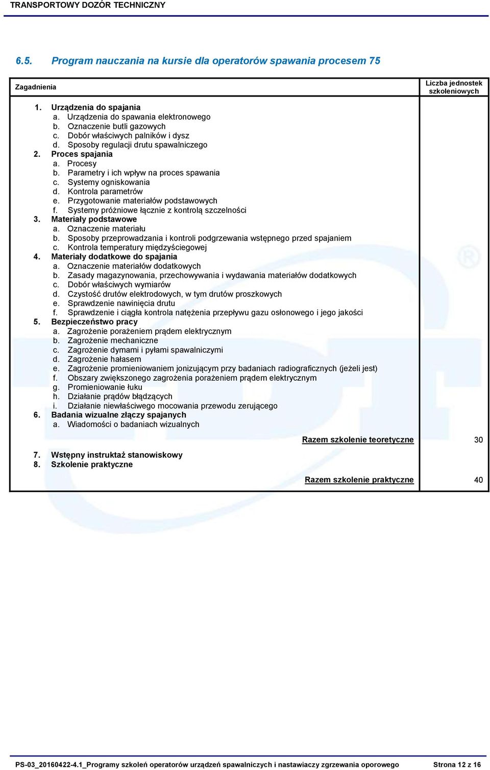 Przygotowanie materiałów podstawowych f. Systemy próżniowe łącznie z kontrolą szczelności 3. Materiały podstawowe a. Oznaczenie materiału b.