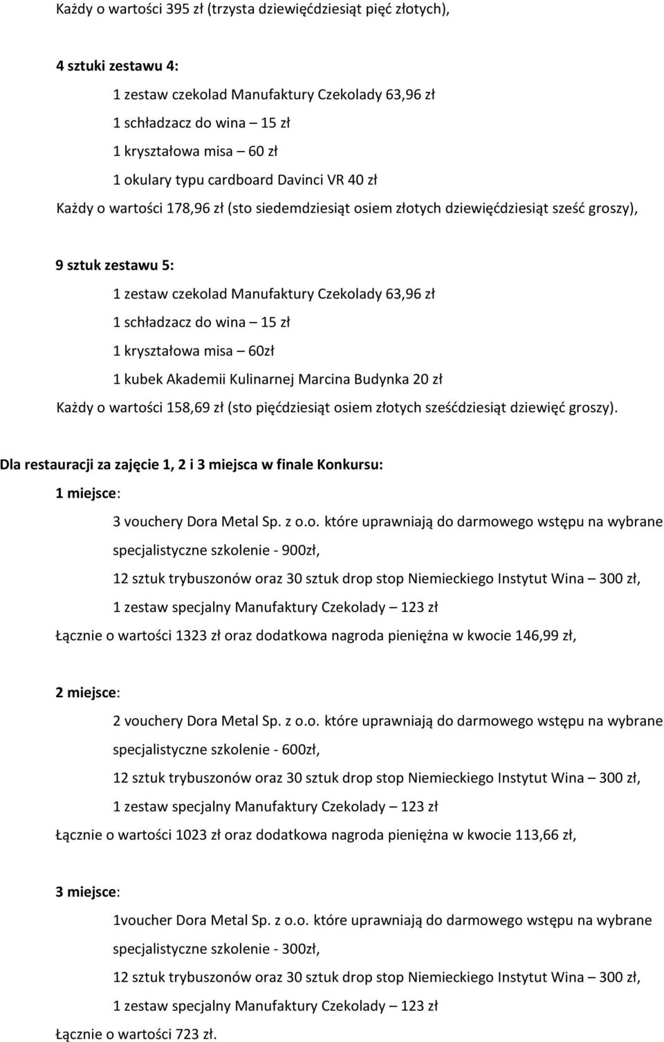 Akademii Kulinarnej Marcina Budynka 20 zł Każdy o wartości 158,69 zł (sto pięćdziesiąt osiem złotych sześćdziesiąt dziewięć groszy).