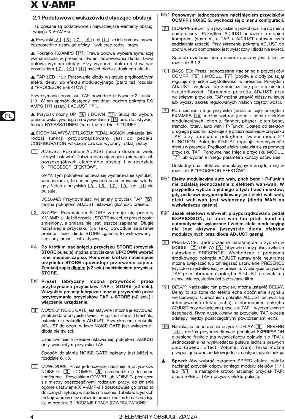 Przy wyborze bloku efektów nad przycikiem, i œwieci dioda aktualnego efektu.