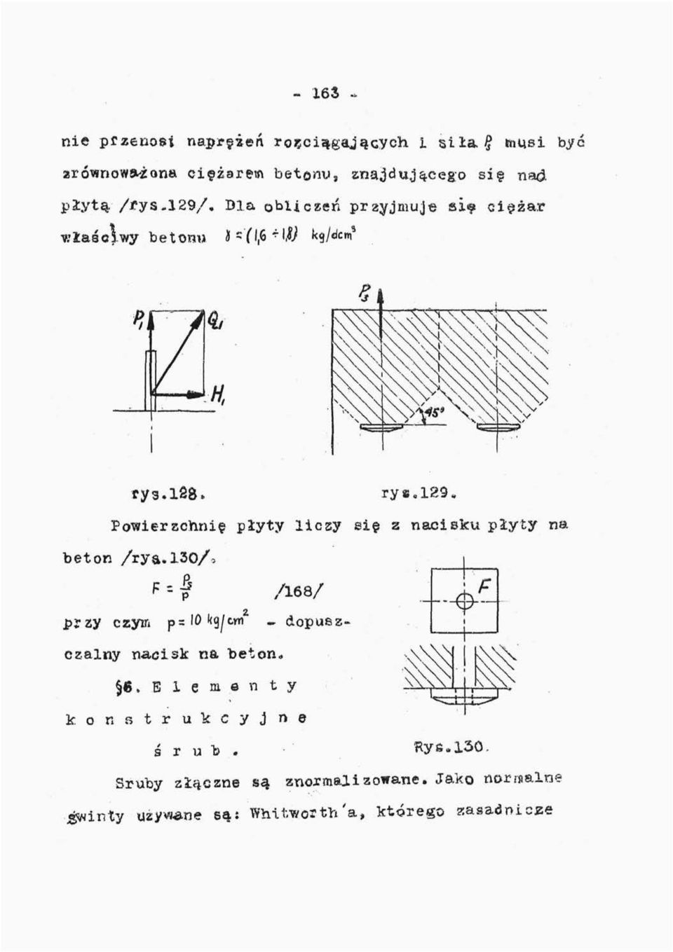 130/ 5 P = # /168/ przy czym p=10 kg/cm 2. dopuszczalny nacisk na beton*»blem«nty konstrukcyjne śrub. Rys.