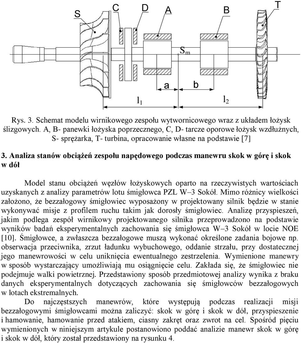 Anli stnów ociążeń espołu npędowego podcs mnewru skok w górę i skok w dół Model stnu ociążeń węłów łożskowch oprto n recwistch wrtościch usknch nli prmetrów lotu śmigłowc PZL W Sokół.