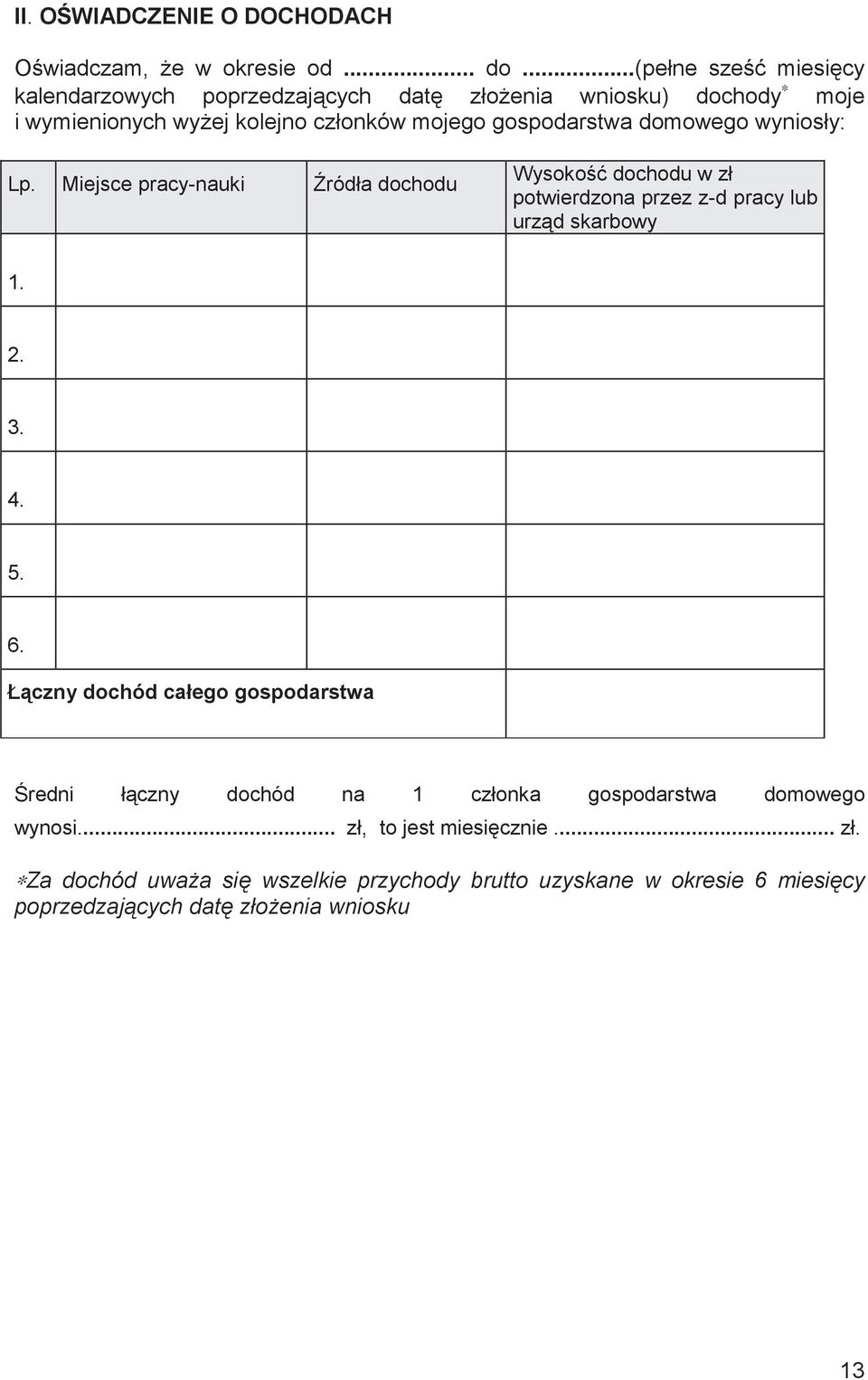 domowego wyniosły: Lp. Miejsce pracy-nauki ródła dochodu Wysoko dochodu w zł potwierdzona przez z-d pracy lub urz d skarbowy 1. 2. 3. 4. 5. 6.