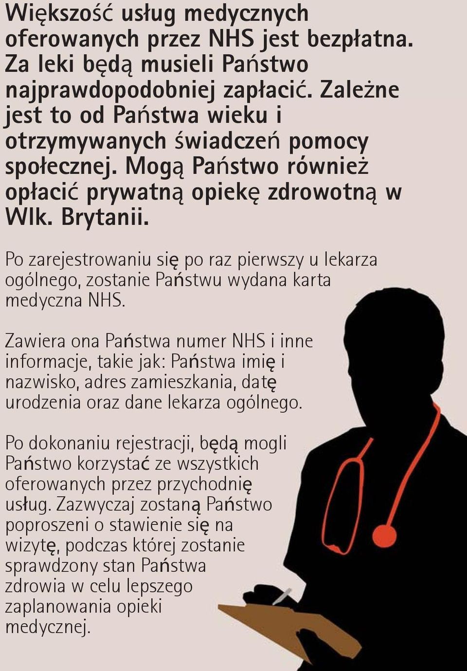 Po zarejestrowaniu się po raz pierwszy u lekarza ogólnego, zostanie Państwu wydana karta medyczna NHS.