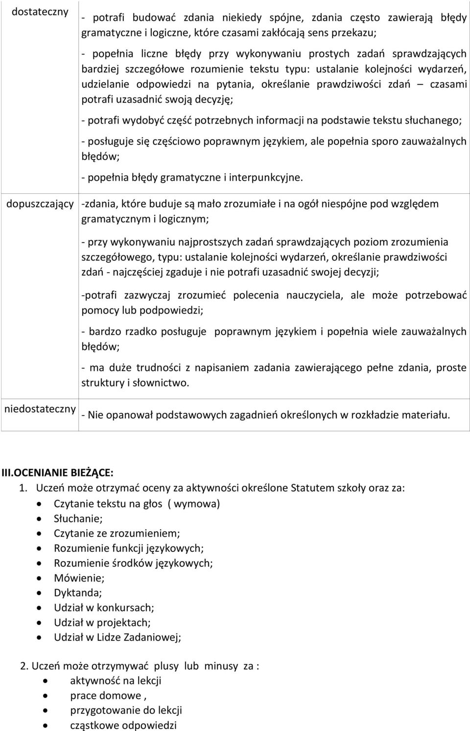 decyzję; - potrafi wydobyd częśd potrzebnych informacji na podstawie tekstu słuchanego; - posługuje się częściowo poprawnym językiem, ale popełnia sporo zauważalnych błędów; - popełnia błędy