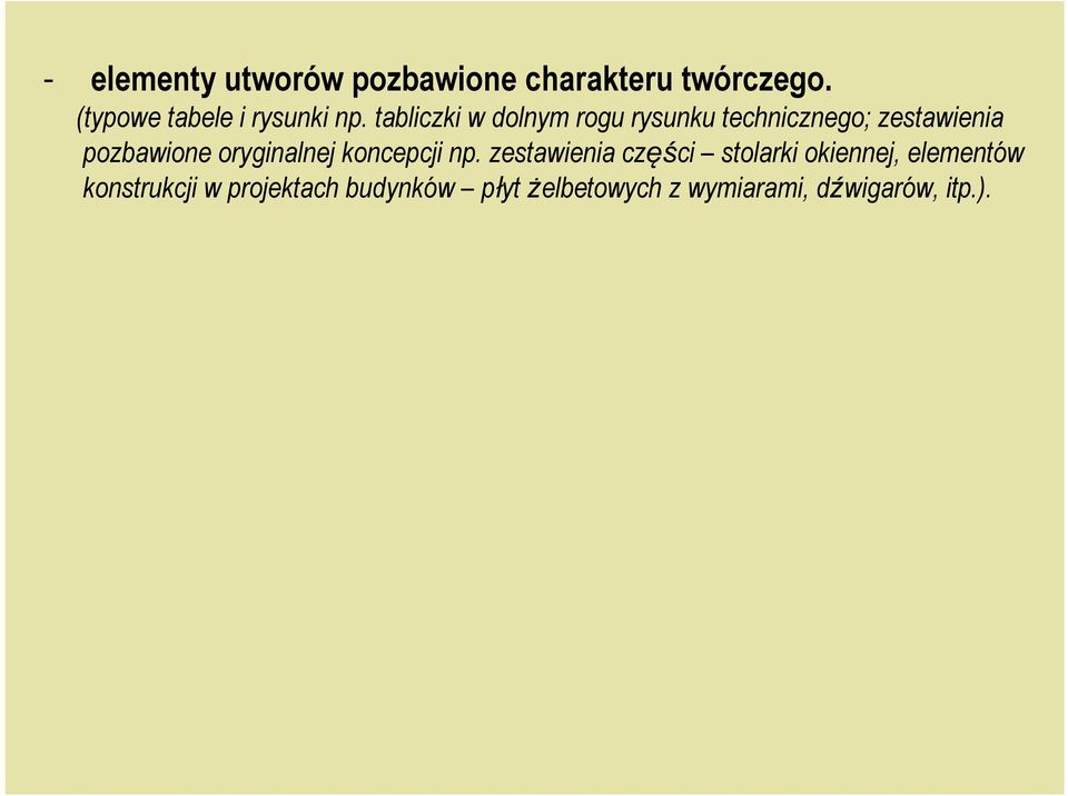 tabliczki w dolnym rogu rysunku technicznego; zestawienia pozbawione