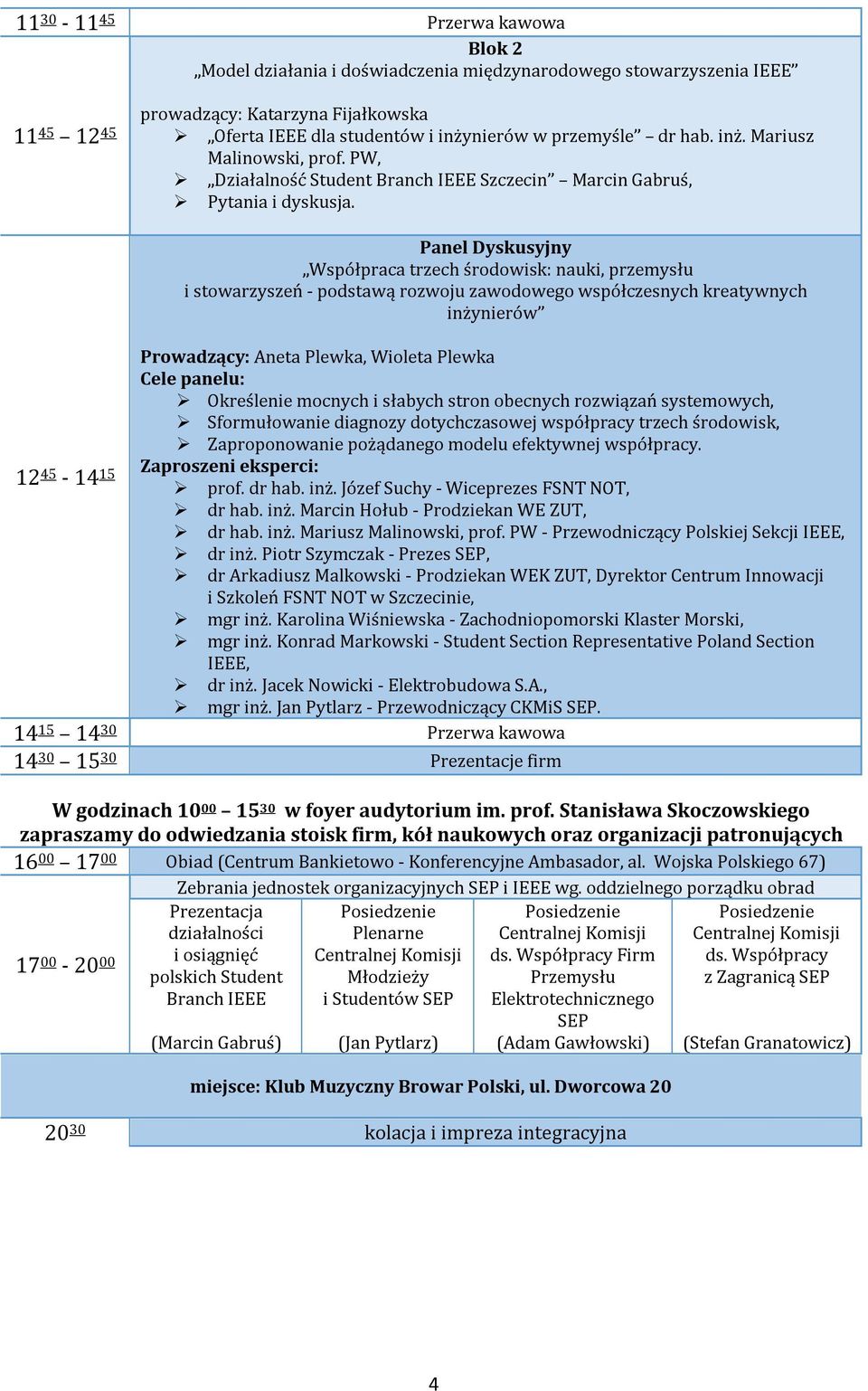 Panel Dyskusyjny Współpraca trzech środowisk: nauki, przemysłu i stowarzyszeń - podstawą rozwoju zawodowego współczesnych kreatywnych inżynierów Prowadzący: Aneta Plewka, Wioleta Plewka Cele panelu: